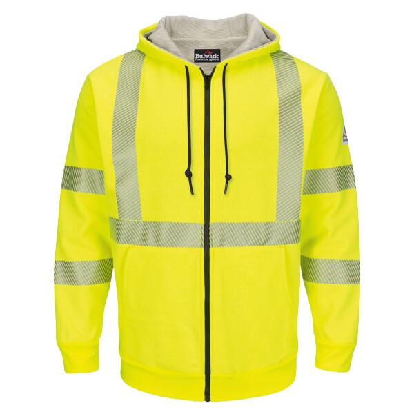 Men's Hi-Visibility Zip-Front Hooded Fleece Sweatshirt with Waffle Lining Thumbnail